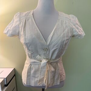 NWT LOFT Cream Buttoned Wrap Blouse size 14 cotton/linen